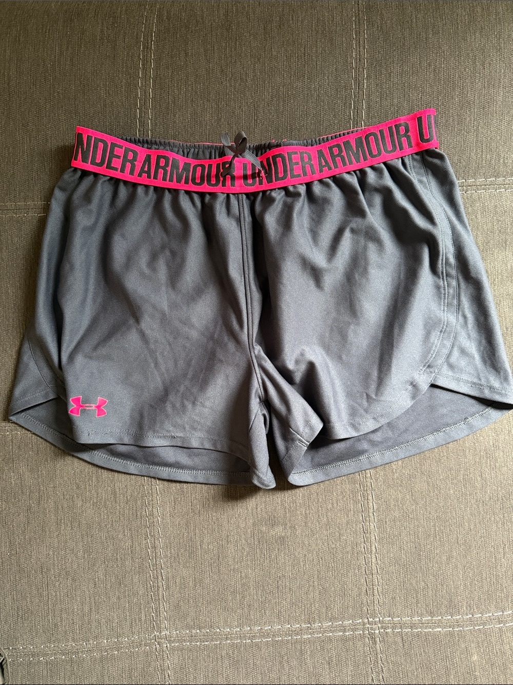 Under Armour Gray Athletic Shorts with Pink Branded Waistband